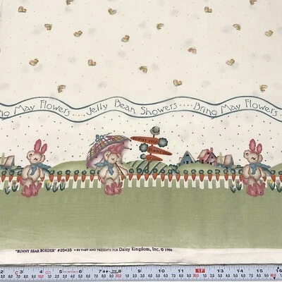 Vintage 1996 Daisy Kingdom Bunny Bear Border Green Cream Cotton Fabric 3 yards - Image 1 of 4