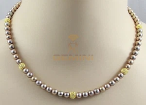 Freshwater Pearl Necklace Bronze Tone With Gold Flowers 45cm - Picture 1 of 1