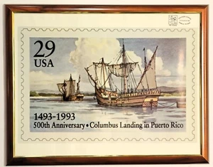 1993 Columbus Landung in Puerto Rico Gedenkstempel Lithographie gerahmt - Bild 1 von 5
