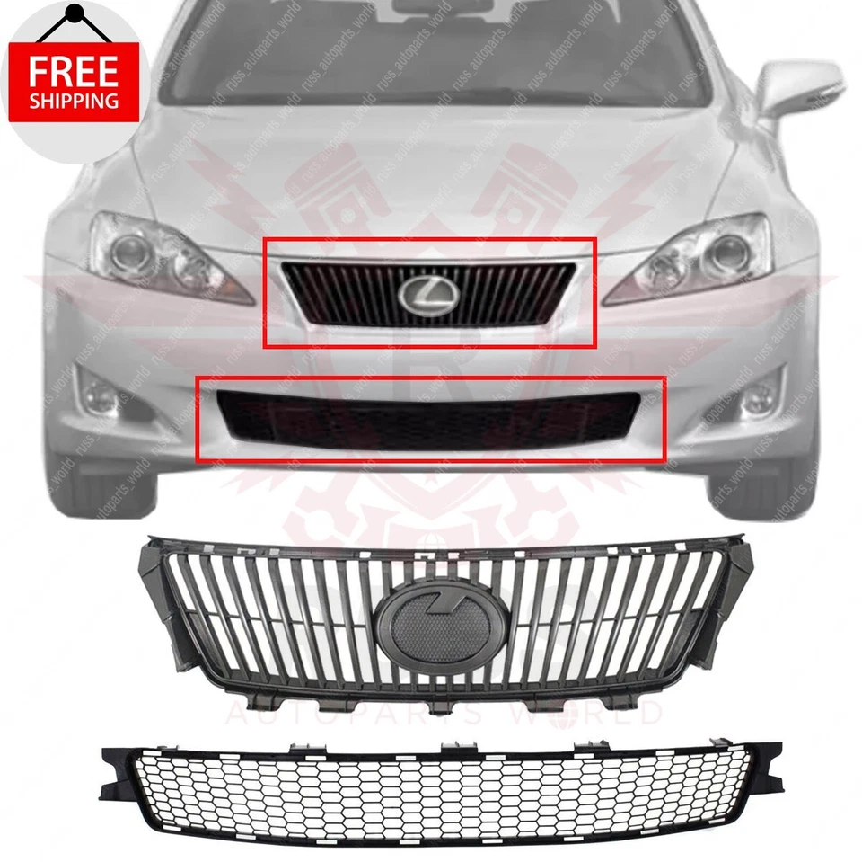 New Front Bumper Upper & Lower Grille Set 2pc Fits 2009-2010 Lexus IS250 IS350 Foto 1 de 4