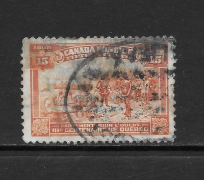 CANADA SCOTT 102 USED VF - 1908 15c RED ORANGE - QUEBEC TERCENTENARY   CV $160 - Image 1 of 2
