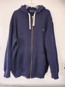 Polo Ralph Lauren Sweatshirt Adult 2XL Tall Blue Full Zip Hoodie Yellow Pony - Picture 1 of 10