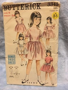 Butterick 3345 Pattern Vintage Girl's Dresses uncut size 6 breast 24 - Picture 1 of 2
