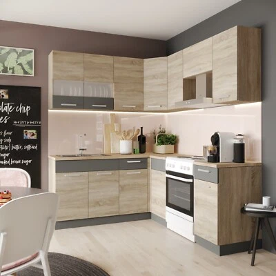 Küchenzeile Eckküche Winkel Küche Einbauküche ALINA Sonoma Eiche 180x200 cm - Bild 1 von 4