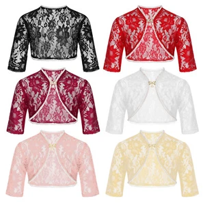 Kids Girls Cardigans Party Wrap Over Pageant Crop Tops Cotton Jacket Knitted - Picture 1 of 76