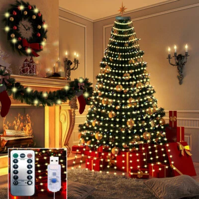 320LED Christmas Tree Waterfall Lights Fairy String Outdoor Waterproof Decor RGB - Image 1 of 4