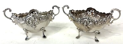 PAR DE BODEGAS DE SAL ANTIGUAS DE PLATA INGLESAS HENRY MATTHEWS DE 3,1 OZ ESTERLINAS Foto 1 de 4