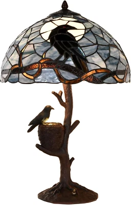 L10968 Raven 坐在裸树枝满月夜蒂芙尼风格 Staine — 第 1/4 张图片