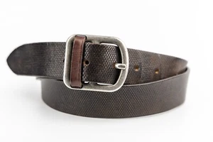 Brown Textured Real Leather Belt Hexagon Pattern Distressed Look Mens 34-36" - Picture 1 of 5