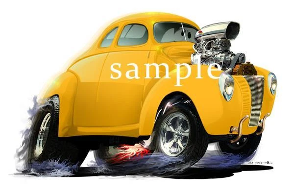 1940 Drag Coupe Street Racer Caricature Car Tshirt #1940 Ford Auto Cartoon Art - Image 1 of 1