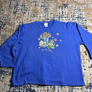 Vintage The Quacker Factory Flower Love Thy Neigh Embroidered Sweater 3X