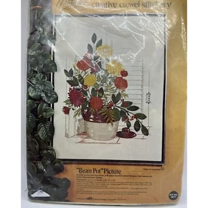 Vtg Paragon Printed Crewl Stitchery Bean Pot With Flowers 18X24'' Georgia Ball - Picture 1 of 8