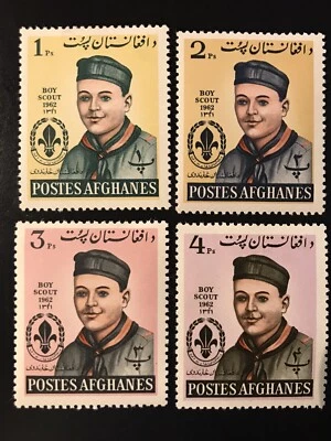 4 MINT AFGHANISTAN POSTAGE STAMPS 1962 BOY SCOUTS LIGHT HINGE  - Image 1 of 4