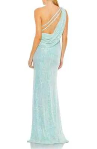Ieena Mac Duggal Ice Blue One-Shoulder Sequin Gown Size 10 $398 - Picture 1 of 3