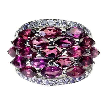 Anillo de plata de ley 925 marquesa rodolita tanzanita piedras preciosas naturales joyería 8 Foto 1 de 4