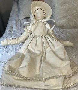 Primitive Rag Doll Cotton Lace Dress Hand Made  On Body - Picture 1 of 5