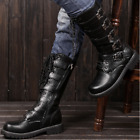Gothic Mens Punk Rock Biker Knee High Army Combat Buckle Boots Military Shoes