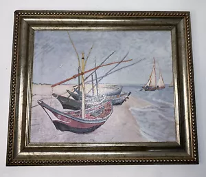 Boats Saintes-Maries Vincent Van Gogh Print Gold Gilt Ornate Framed 18x14” - Picture 1 of 12