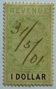 Malaya Straits Settlements 1888 QV Fiscal/Revenue $1 Used ISC#R41 M2372 - Picture 1 of 4