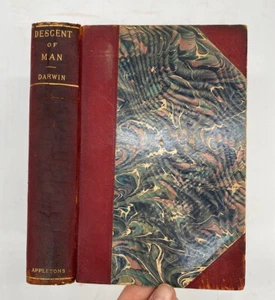 1896 Charles Darwin The Descent of Man Antique Leather Illustrated Science Book - Imagen 1 de 15