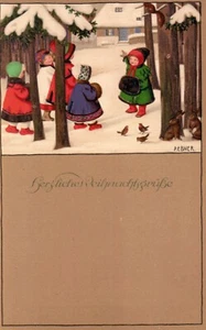 Artist postcard Christmas/Pauli Ebner, Christmas greetings, children in the forest 10s - Picture 1 of 1
