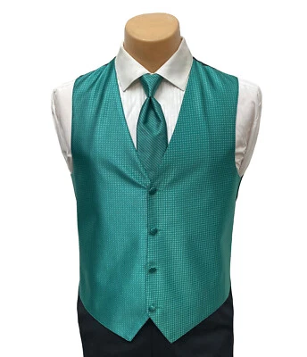 Men's Larr Brio Jade Green Tuxedo Vest & Tie Bow or Long Wedding Groom Prom - Image 1 of 3