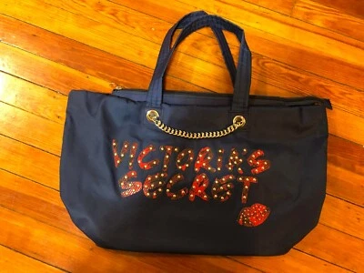 Victoria’s Secret Women’s Blue Beach Tote Bag with Chain & Rhinestones - Image 1 of 4