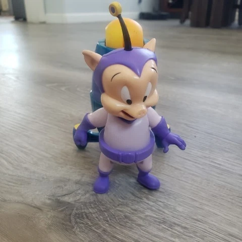 Vintage 2003 Rare Duck Dodgers Space Cadet Porky Pig Action Figure With Rocket Cover