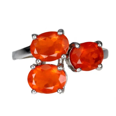 Anillo de plata de ley 925 ovalado naranja ópalo de fuego 8x6 mm piedras preciosas joyería tamaño 9 Foto 1 de 4