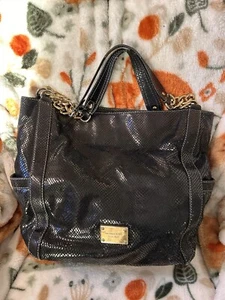 Michael Kors Black Python Snakeskin Embossed Leather Chain Tote Purse Hand Bag - Picture 1 of 12