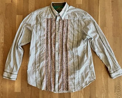 Robert Graham Men's 2XL Button Shirt Embroidered Floral Striped Flip Cuff - Image 1 of 4