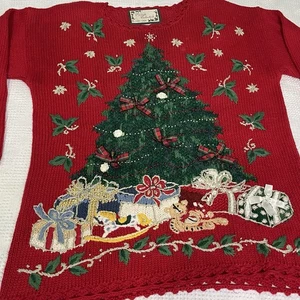 Vintage 90s Med Christmas Carolina Colours Ugly Heavy Holiday Ornate Red Sweater - Bild 1 von 11