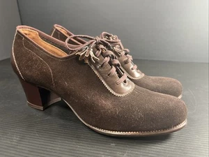 Zapatos de salón con cordones de cuero gamuza marrón Dr. Locke de colección de la década de 1940 para mujer 7,5 AA Swing - Imagen 1 de 17