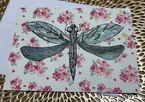 Handmade Dragonfly Greeting Card Nature With Envelope Multi Media Folds Sparkles - Picture 1 of 8
