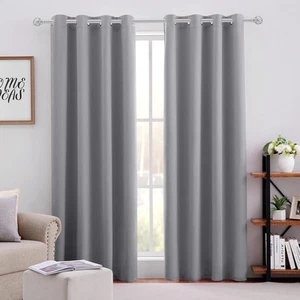 Blackout Curtain W52 X L84 2 Panels Light Grey Room Darkening Soundproof Grommet - Picture 1 of 7