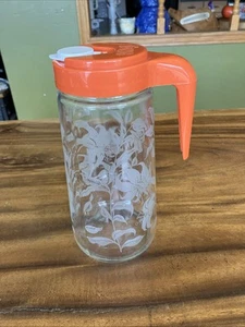 Vintage Tang Glass Pitcher Anchor Hocking Orange & White Lid 1 Quart 1970s - Imagen 1 de 10