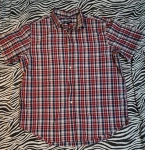 XL Cherokee Button Down Short Sleeve Shirt Red Blue Stripe - Picture 1 of 4