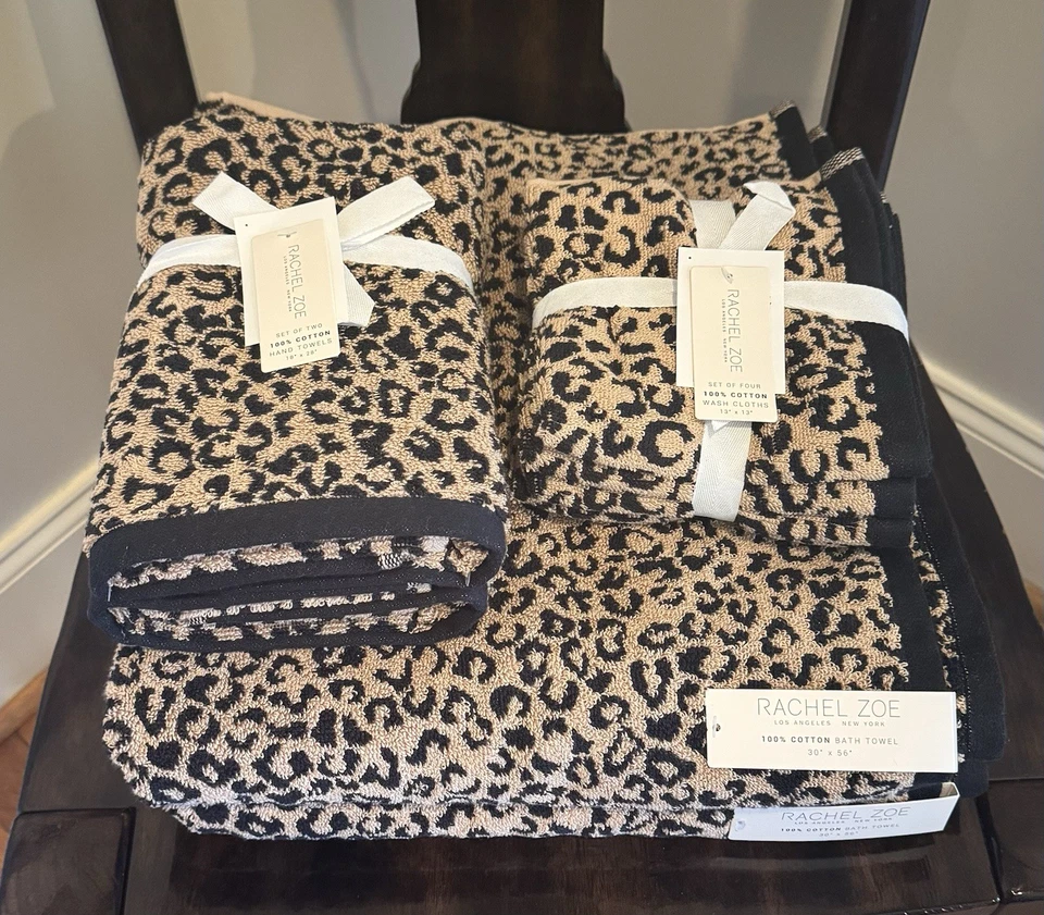 NWT Rachel Zoe Leopard Cheetah 8pc Towel Set, Bath Hand & Wash Cloths - Image 1 of 1