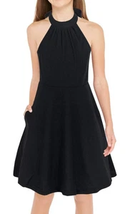 Gorlya Mädchen 14 Jahre Neckholder Cold Shoulder ärmellos Freizeit Sommerkleid mit Taschen - Bild 1 von 5