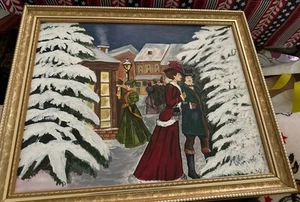 Weihnachten Acryl Ölgemälde Weihnachten Goldrahmen von "Dutt" 1999 Weihnachtslieder Szene - Bild 1 von 9