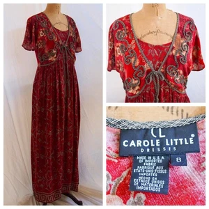 vtg 90s Y2K CAROLE LITTLE Floral Rayon Maxi Boho Dress Cottagecore Festival 8 - Picture 1 of 8
