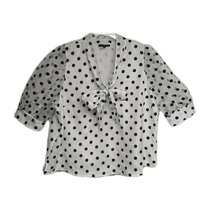 Eloqui Elements Top Women 26 Polka Dots Puff Sleeve Organza Sheer Bow Tie Lined - Picture 1 of 10