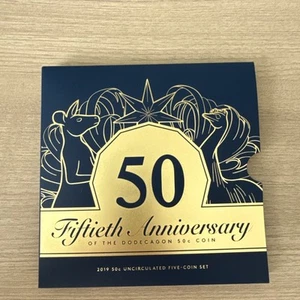 2019 Fiftieth Anniversary Of Dodecagon 50c Coin UNC 5 Coin Set Gold Plated 50th - Picture 1 of 3