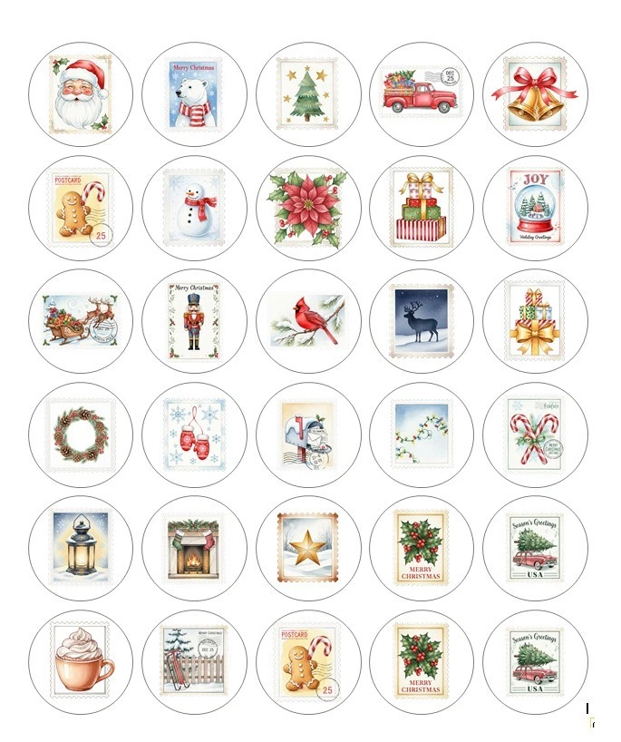 Christmas Postage Stamps Handmade Stickers Scrapbook  Planner Envelope Labels - Image 1 of 1