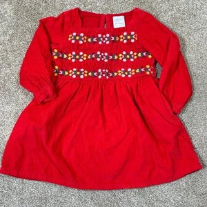 Hanna Anderson Mädchen Kleid 3T Cord rot bestickt Urlaub Weihnachten Blumen  - Bild 1 von 5