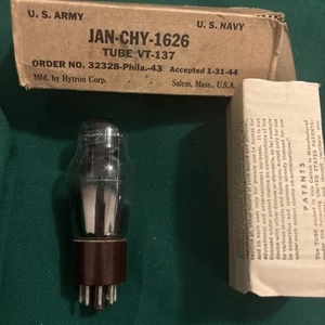 1-31-1944 Wartime Brown Base Hytron JAN CHY 1626 VT-137 Military Audio Tube Rare - Picture 1 of 16