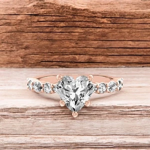 14k Rose Gold Ring For Wedding Diamond Lab Grown Heart 1.2 Carat IGI Certified - Picture 1 of 10