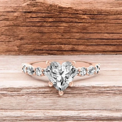 14k Rose Gold Ring For Wedding Diamond Lab Grown Heart 1.2 Carat IGI Certified - Image 1 of 4