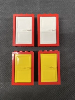 LEGO VTG Red Door Frame Lot x4ea 2 x 4 x 5 with Yellow/White Door - Image 1 of 4