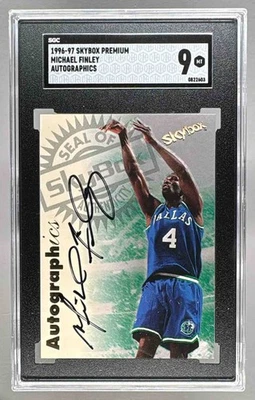 2603 Michael Finley 1996 Skybox Premium Autographics Black Ink Auto SGC 9 - Image 1 of 2
